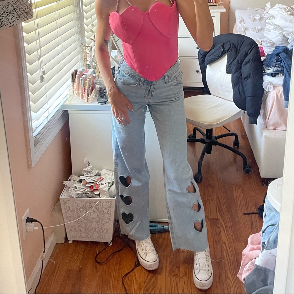 Hollister dad jeans with heart cutouts